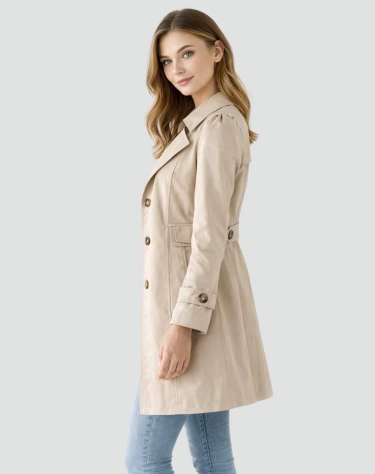 Damski lekki trencz Slim Fit z klasycznym kołnierzem z klapami